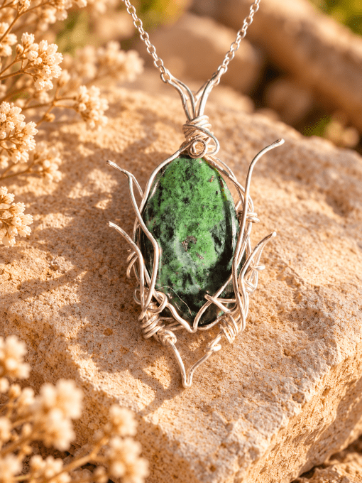 Elarwen – Gardienne du Cœur Sylvestre | Pendentif Diopside Naturelle