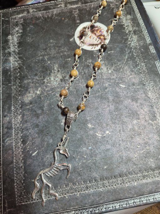 Collier riviera 60 cm bronzite et jaspe paysage 
