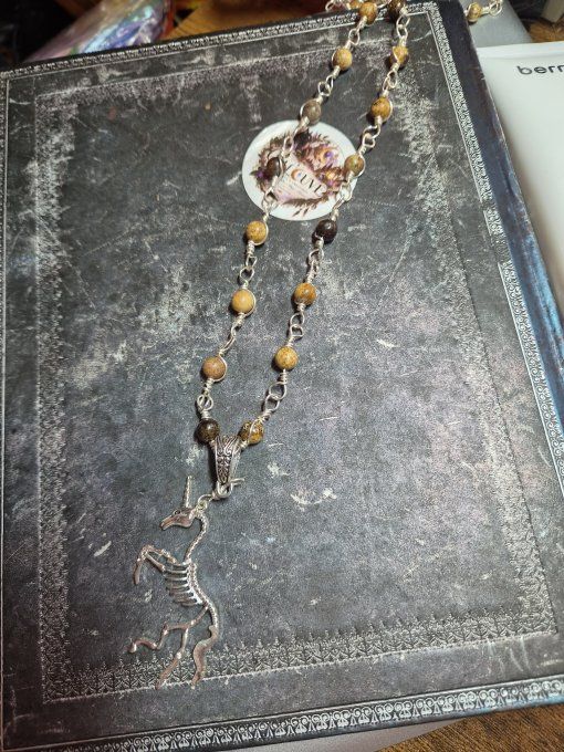 Collier riviera 60 cm bronzite et jaspe paysage 