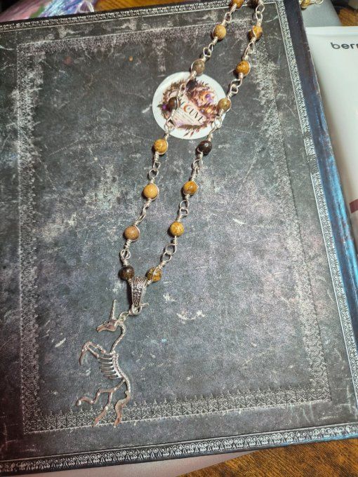 Collier riviera 60 cm bronzite et jaspe paysage 