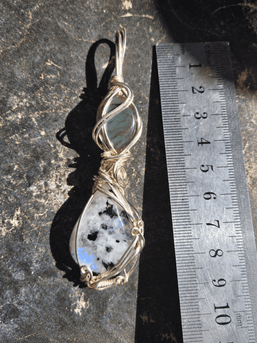Pendentif sablier labradorite et pierre de lune