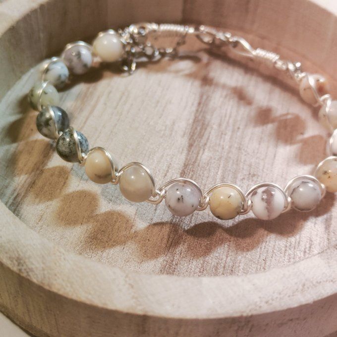  Opale dendritique /merlinite  6/8 mm ✨L’Amulette de Magie et d’Harmonie ✨Bracelet 