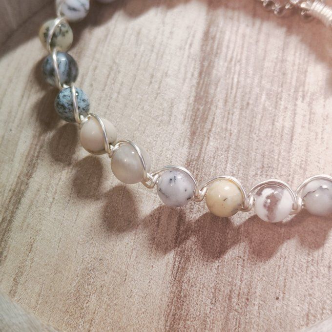  Opale dendritique /merlinite  6/8 mm ✨L’Amulette de Magie et d’Harmonie ✨Bracelet 