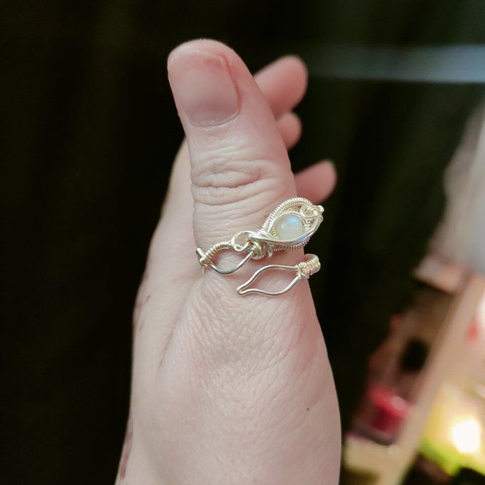 Bague péristérite :pierre de lune 