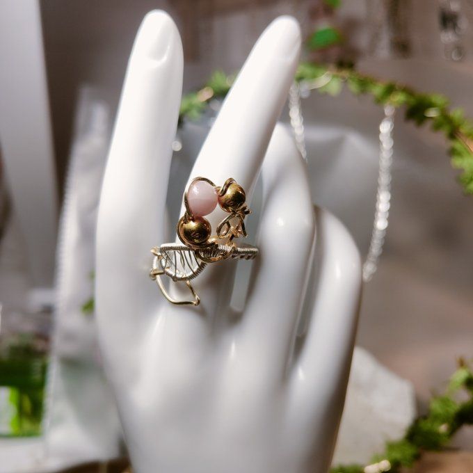 Bague perle Opale rose 