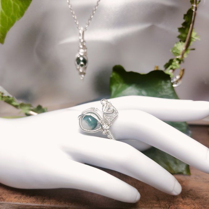 Bague perle Agate mousse 