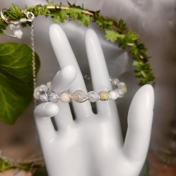  Opale dendritique /merlinite  6/8 mm ✨L’Amulette de Magie et d’Harmonie ✨Bracelet 