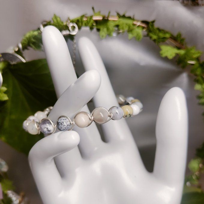  Opale dendritique /merlinite  6/8 mm ✨L’Amulette de Magie et d’Harmonie ✨Bracelet 