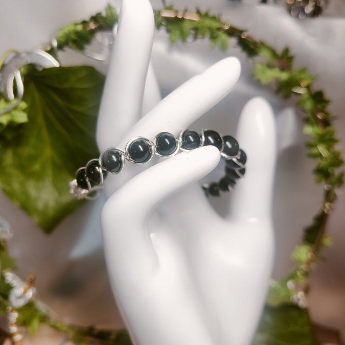 Obsidienne noire -argent 6/8 mm-✨le miroir de protection