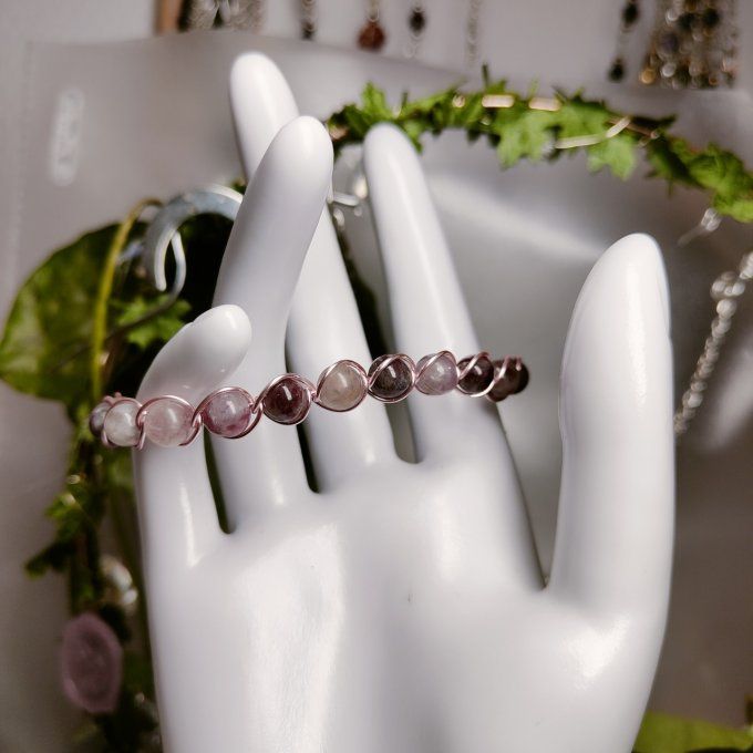 Bracelet rubellite ( Tourmaline rose ) - 6 mm