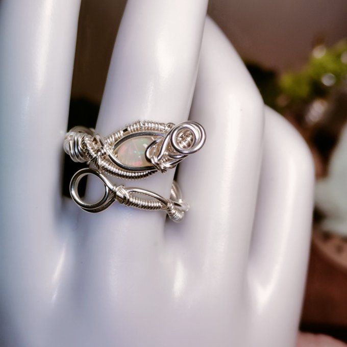 Bague opale wello sertie -ajustable