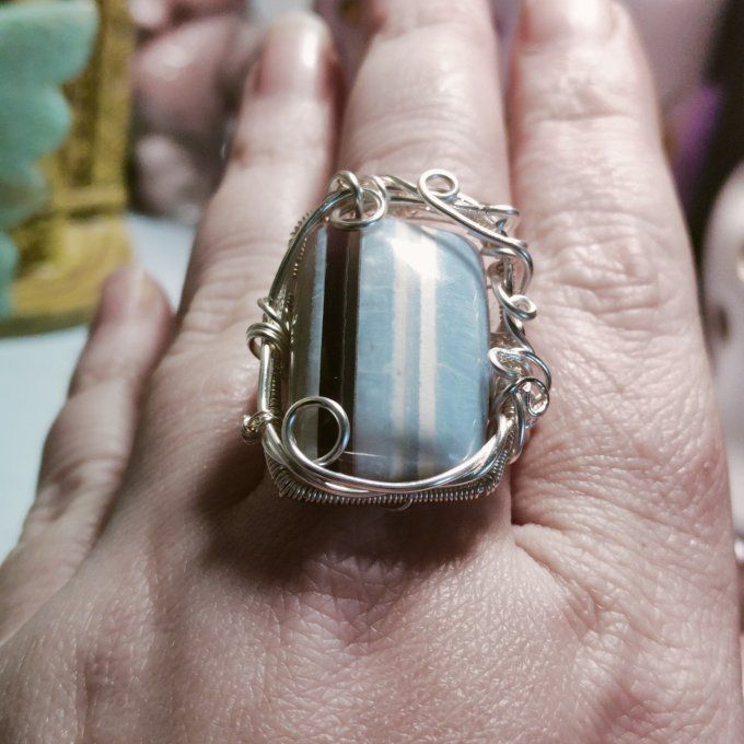 Bague parpaing Opale Bleue Commune ✨– Communication & Libération Spirituelle✨  