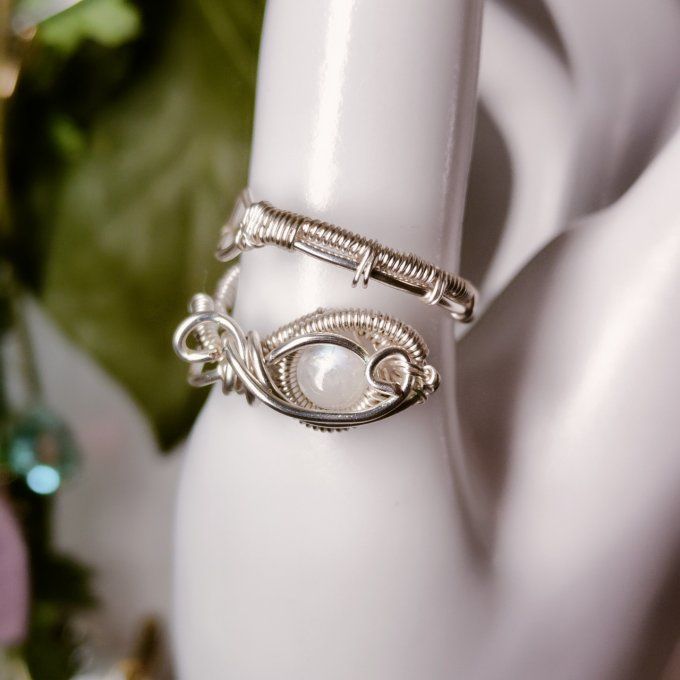 Bague pierre de lune : Péristerite ✨