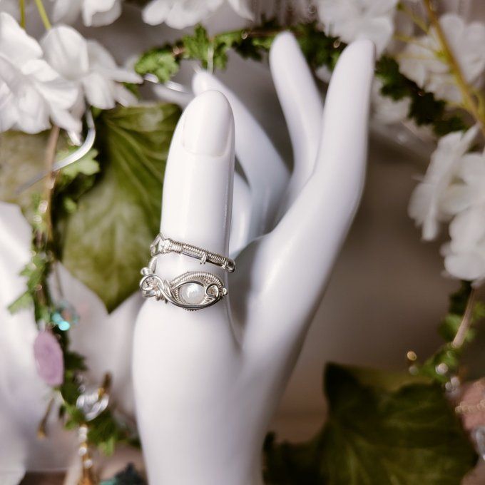 Bague pierre de lune : Péristerite ✨