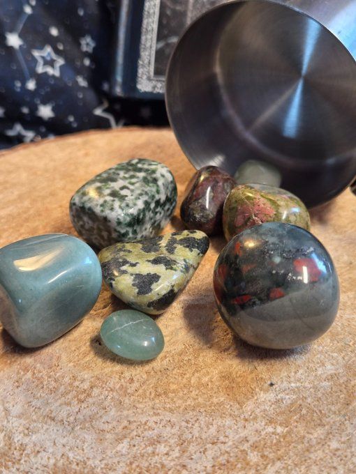 Mélange de pierres naturelles roulées vertes – Chakra du Cœur & Chakra Sacré – 50 g  