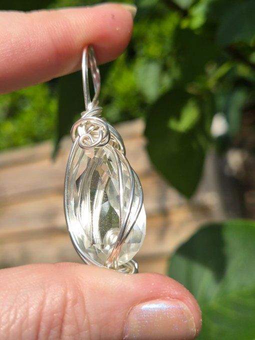 Pendentif Cristal de roche argent , diamant  -small