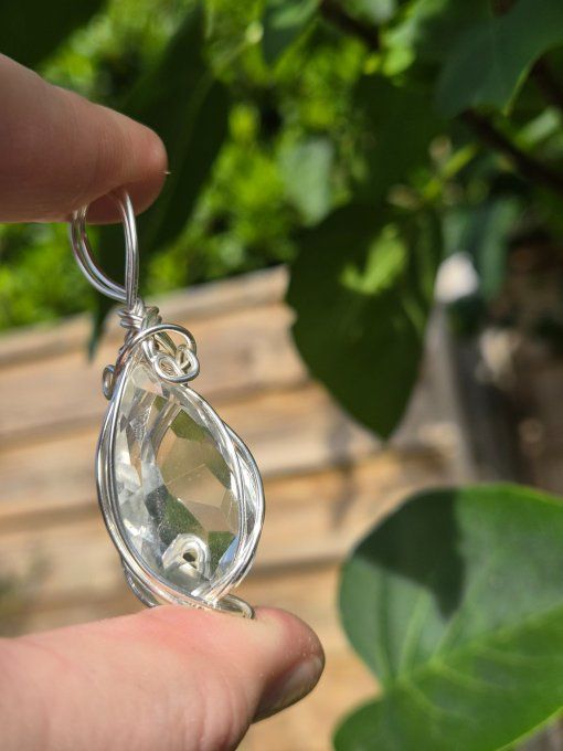 Pendentif Cristal de roche argent , diamant  -small