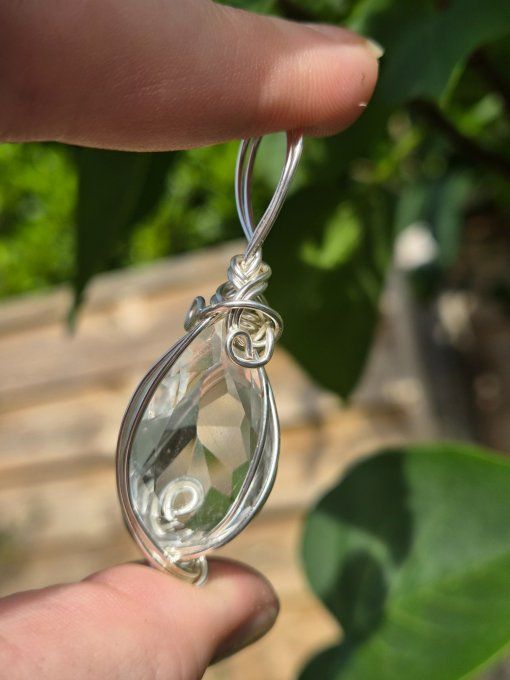 Pendentif Cristal de roche argent , diamant  -small
