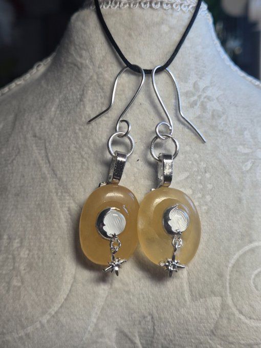 Boucle d’oreille Calcite jaune -Pierre de joie solaire 