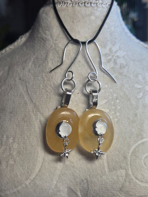 Boucle d’oreille Calcite jaune -Pierre de joie solaire 