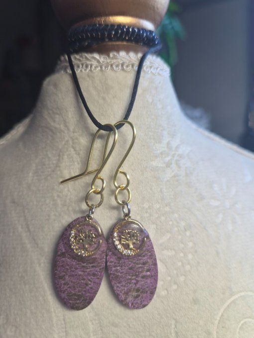 Boucle d’oreille stichtite serpentine : Compassion & Protection  - Copie