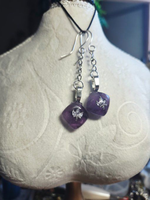 Boucles d’oreille amethyste .