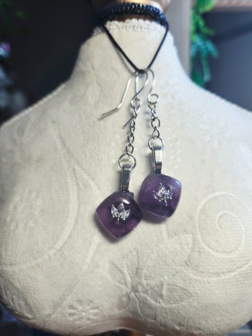 Boucles d’oreille amethyste .