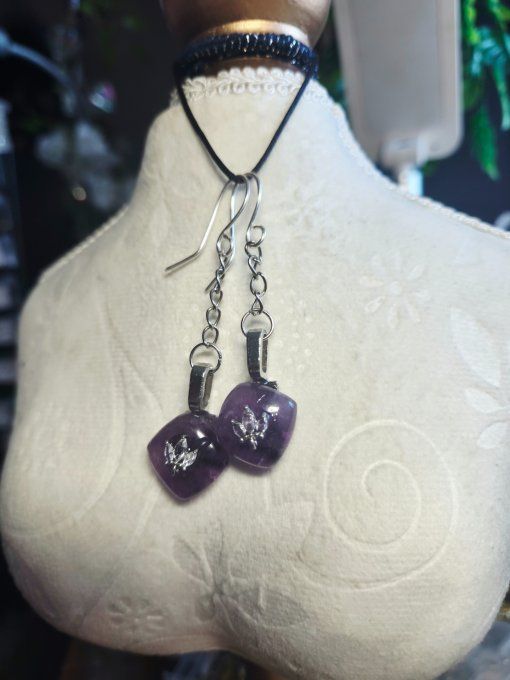 Boucles d’oreille amethyste .