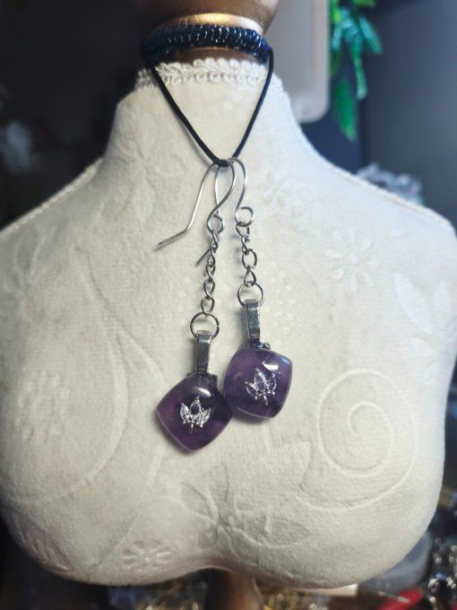 Boucles d’oreille amethyste .