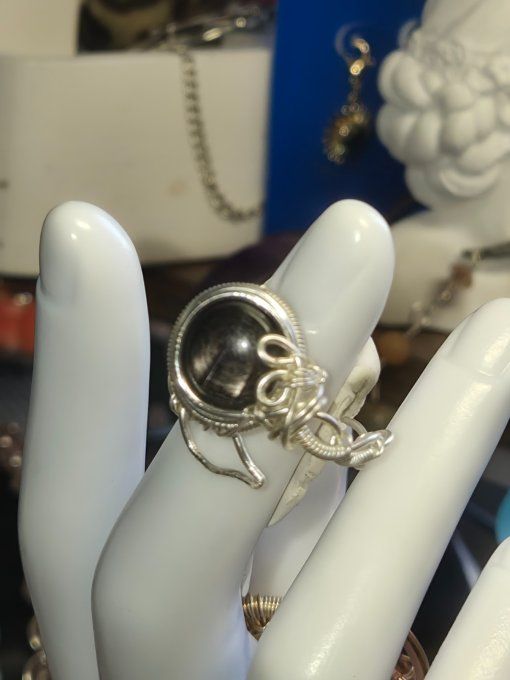 Bague hypersthène ajustable-silver Bronze  - Copie