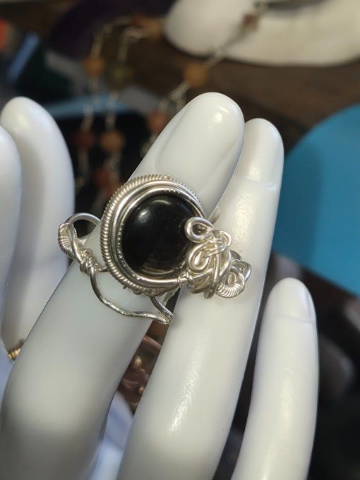 Bague hypersthène ajustable-silver Bronze  - Copie