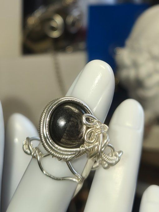 Bague hypersthène ajustable-silver Bronze  - Copie