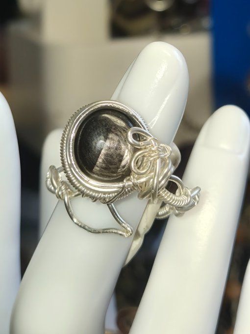 Bague hypersthène ajustable-silver Bronze  - Copie