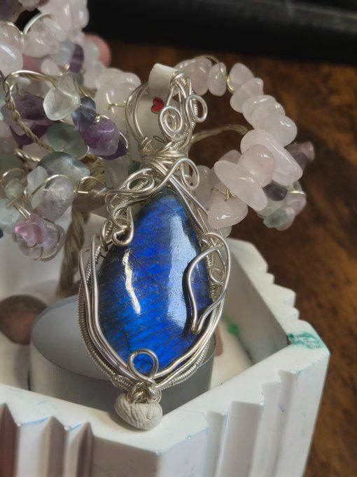 Pendentif argent Labradorite Bleue – Bijou De Protection Et D’Intuition -Grande