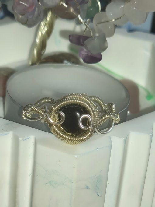 Bague Obsidienne Dorée - Ajustable
