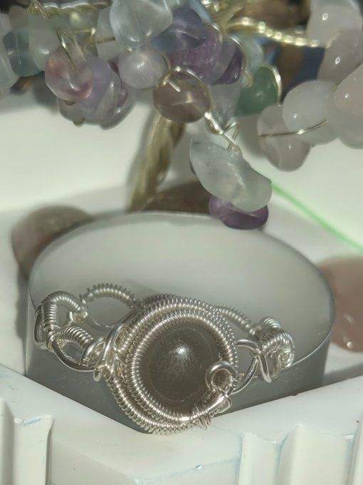Bague Pierre de lune Noire ,hecatolite - medium & feminin sacré