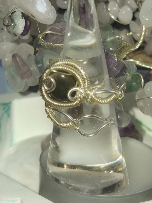 Bague Obsidienne Dorée - Ajustable 