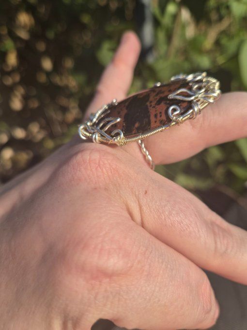 Bague Chevalière Obsidienne acajou -Protection & Sérénité  