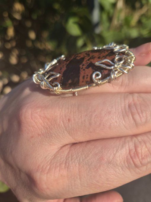 Bague Chevalière Obsidienne acajou -Protection & Sérénité  