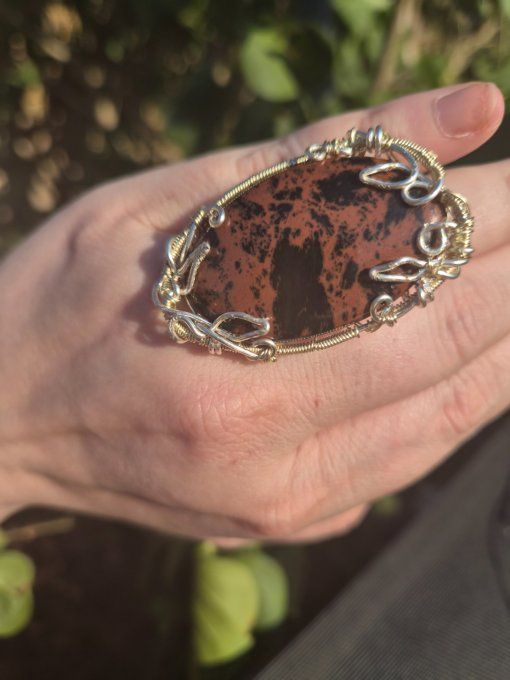 Bague Chevalière Obsidienne acajou -Protection & Sérénité  