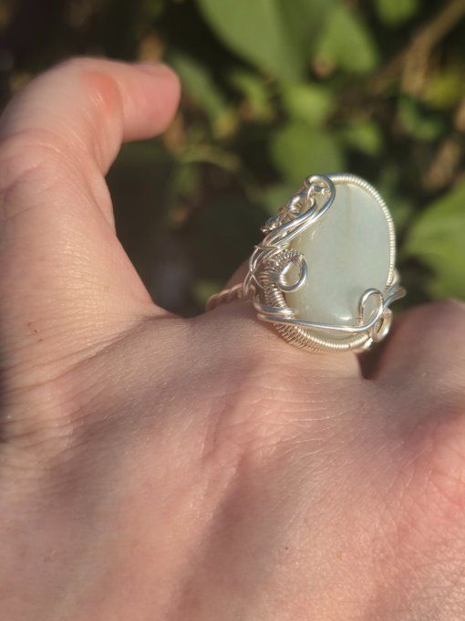 Bague  chevalière Pierre de lune blanche ,hecatolite - feminin & medium - Copie