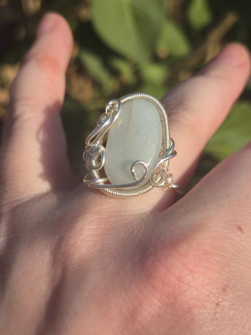 Bague  chevalière Pierre de lune blanche ,hecatolite - feminin & medium - Copie