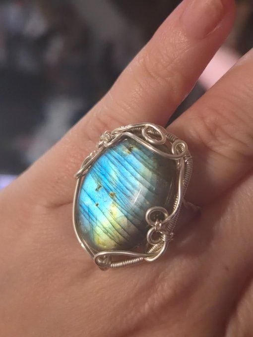 Bague chevalière Labradorite ✨bleu vert-Confiance & protection 