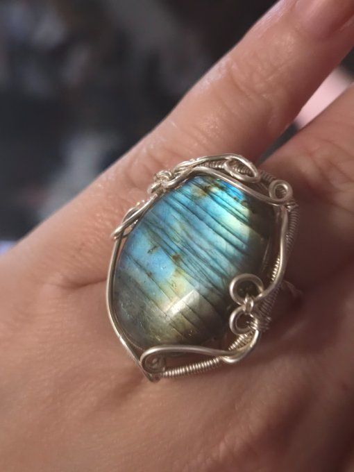 Bague chevalière Labradorite ✨bleu vert-Confiance & protection 