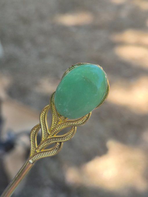 Pic à chignon chrysoprase ,calcedoine verte