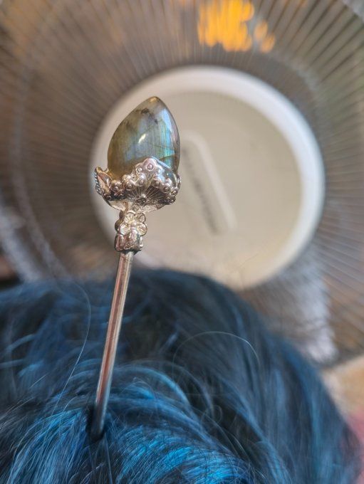 Pic à chignon labradorite paon