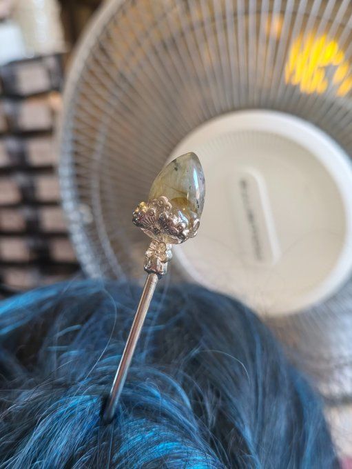 Pic à chignon labradorite paon