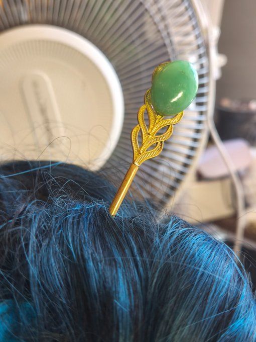 Pic à chignon chrysoprase ,calcedoine verte
