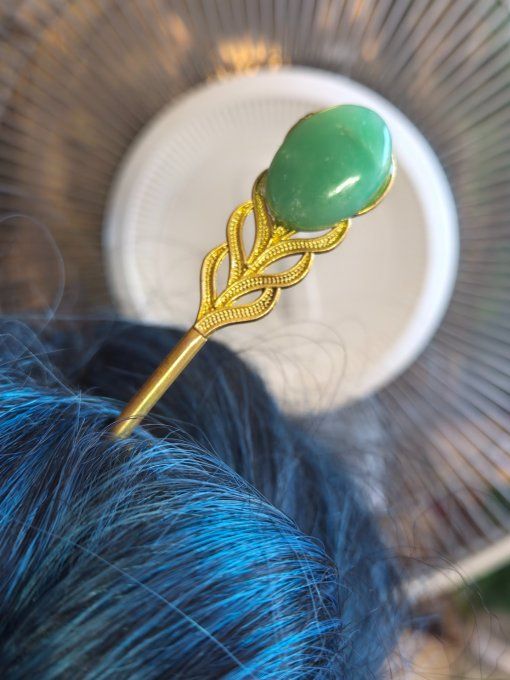 Pic à chignon chrysoprase ,calcedoine verte