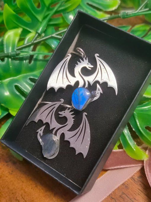 Boucle d’oreille labradorite  - Dragon